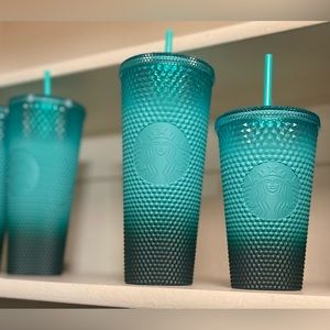 Starbucks Venti 24oz & Grande 16oz Studded Teal Ombre Cold Cups se